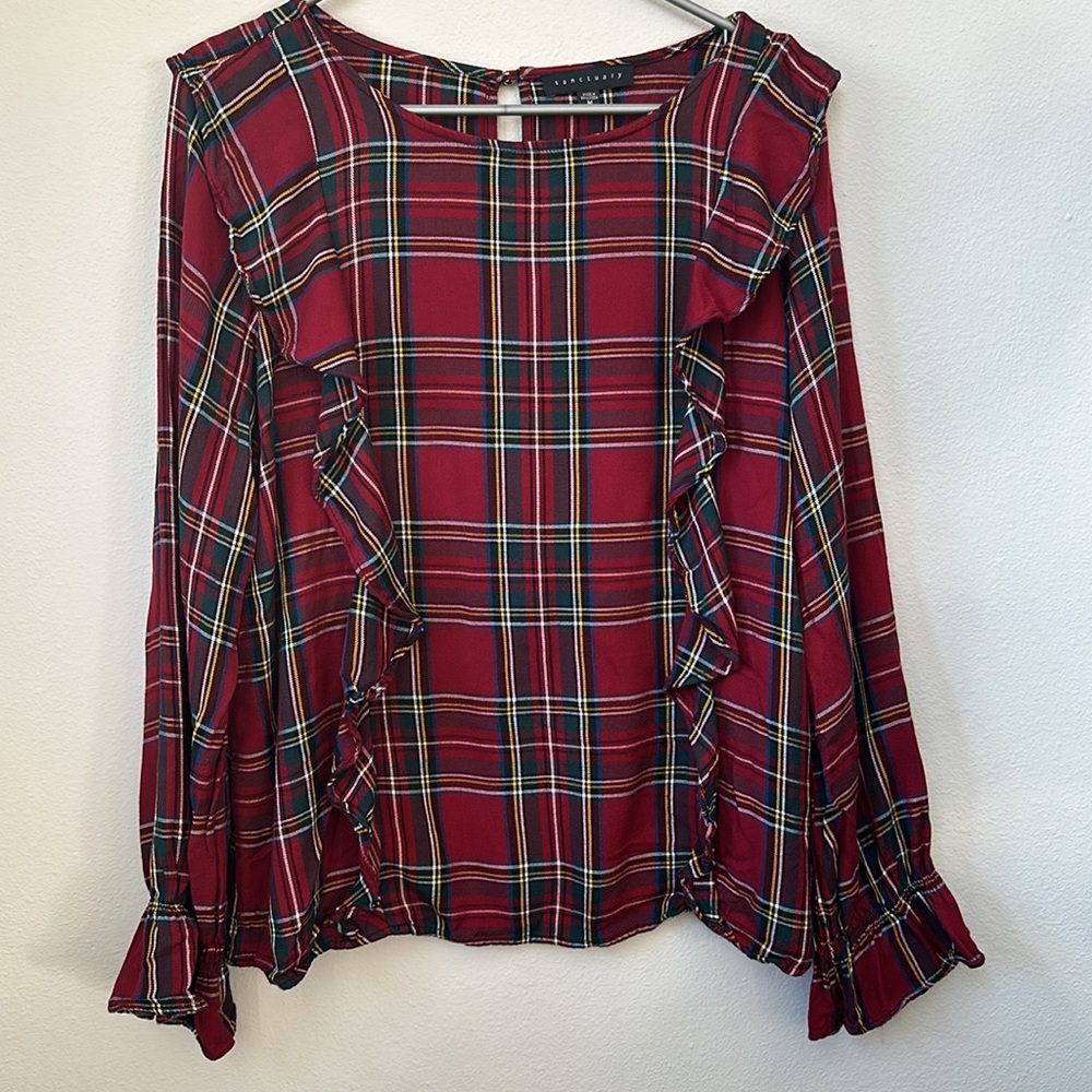 Sanctuary Women’s Plaid Holiday Ruffle Shirt - Picture 5 of 8